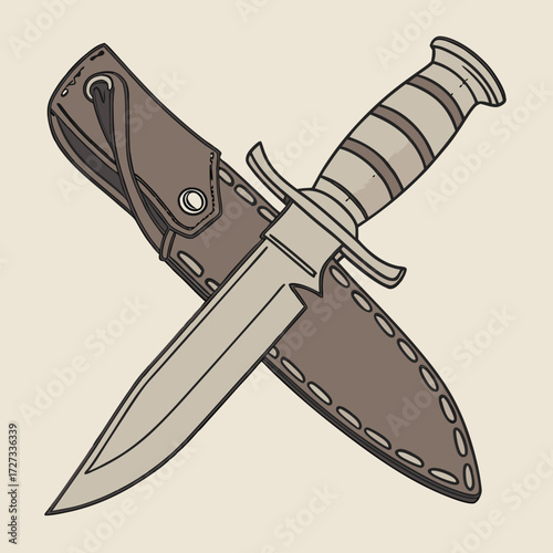 Illustration of a Brown Leather Sheathed Knife