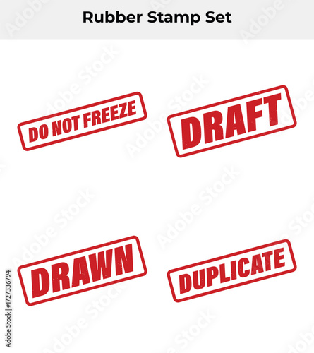 Red Ink Rubber Stamps Set Do Not Freeze, Draft, Drawn, Duplicate on White