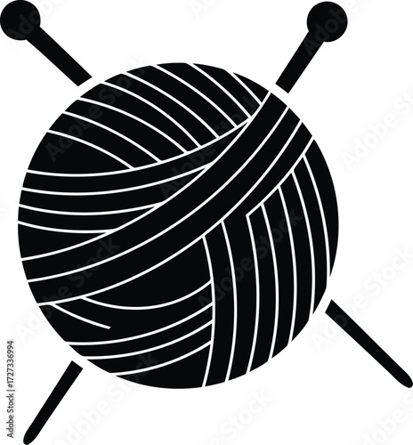 Rustic yarn ball and knitting needles crafting hobby icon symbol line art vector