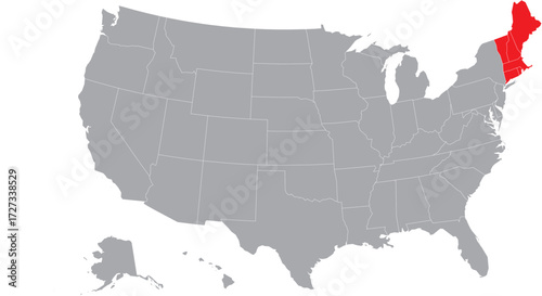 New England States Highlighted on the USA Map