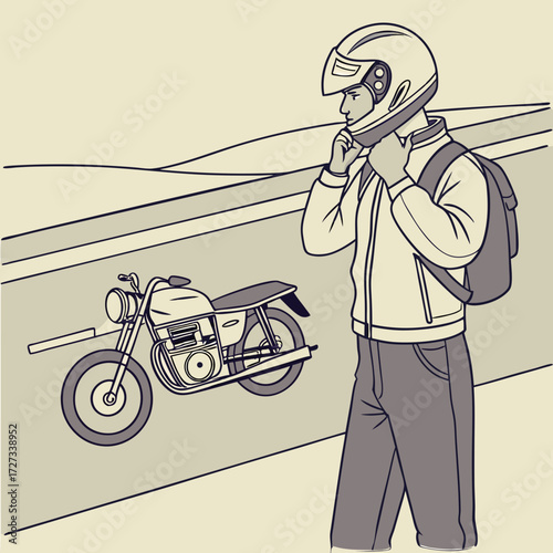 Motorcyclist Getting Ready for a Road Trip