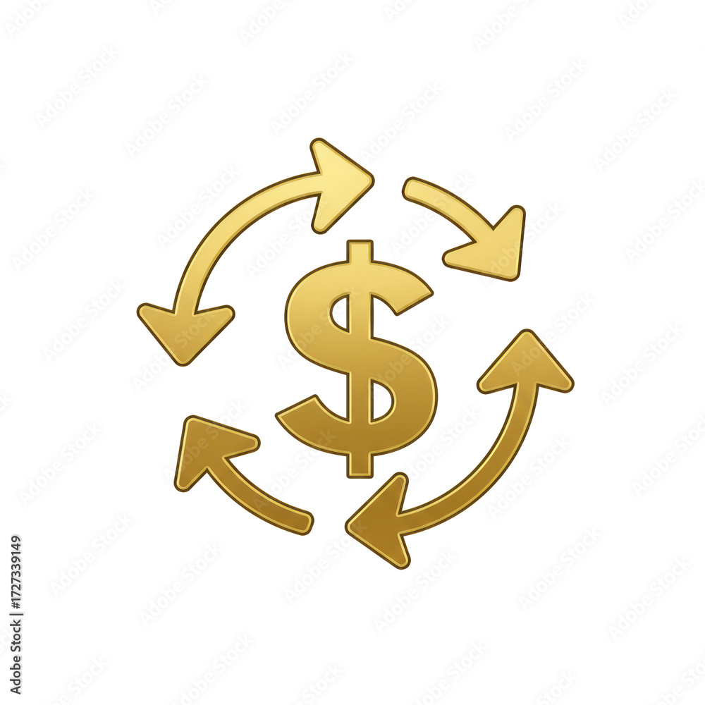 Obraz premium Gold dollar sign with circular arrows graphic design element