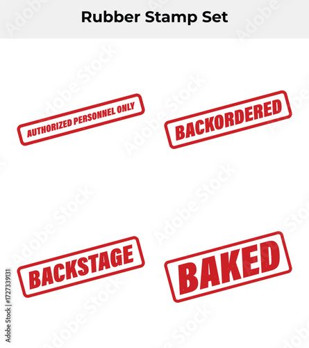 Red Rubber Stamps Isolated on White Backstage, Backordered, Baked, Personnel