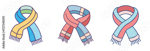 Colorful winter scarves collection fashion accessories warm clothing neckwear knitted scarf set style