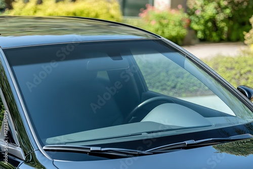 Retro Car windshield mockup outdoors close up