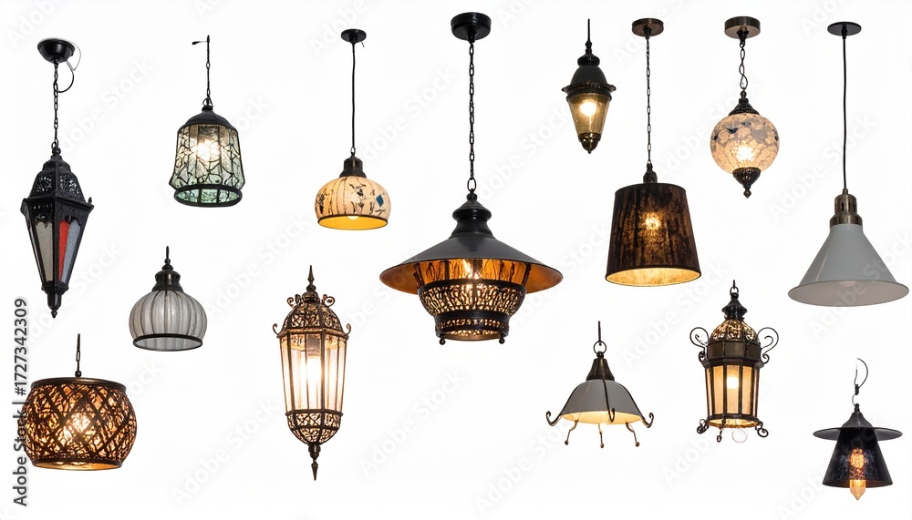 Obraz premium Collection of Elegant Hanging Pendant Lights Diverse Styles and Designs