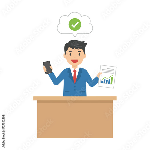 A man staring at his phone attempts to collect information from the reports on the table