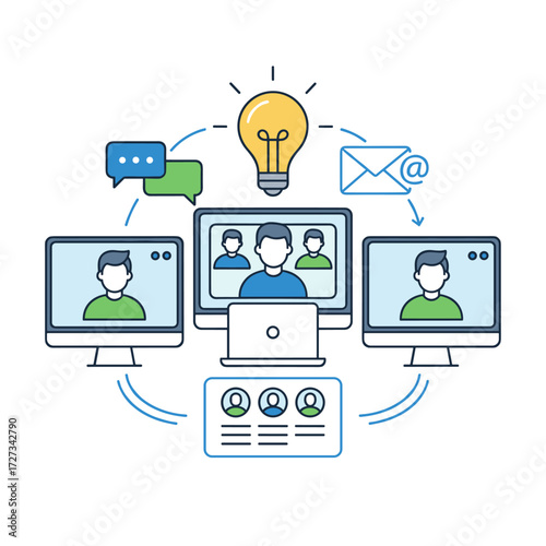 Concept for an online meeting illustration: a flat design set against a white background