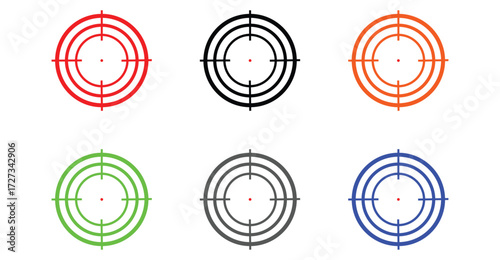 target icon set – colorful concentric circle symbols with crosshairs and bullseye for precision, aim, shooting, focus, and ui design visuals