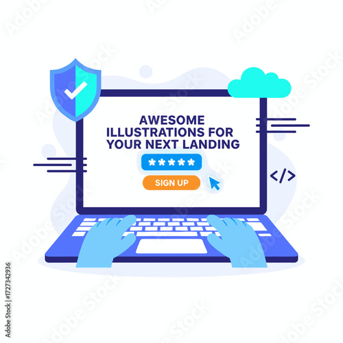 Flat concept of password encryption for the landing page