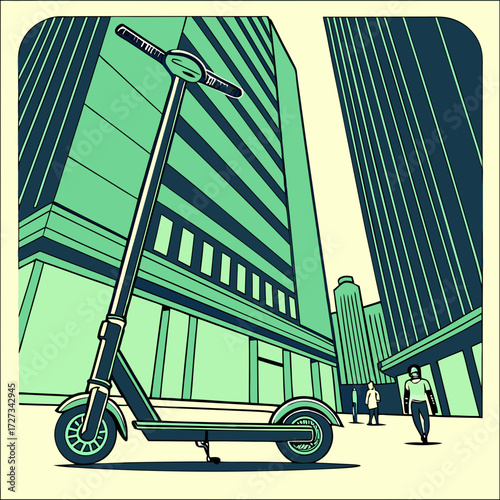 Teal Electric Scooter Parked on City Street