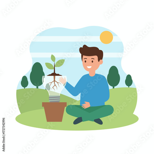 Illustration of green thinking concept on a white background