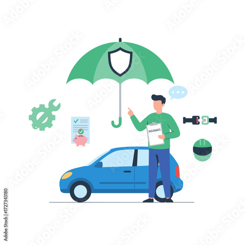 Illustration of a car insurance concept on a white background
