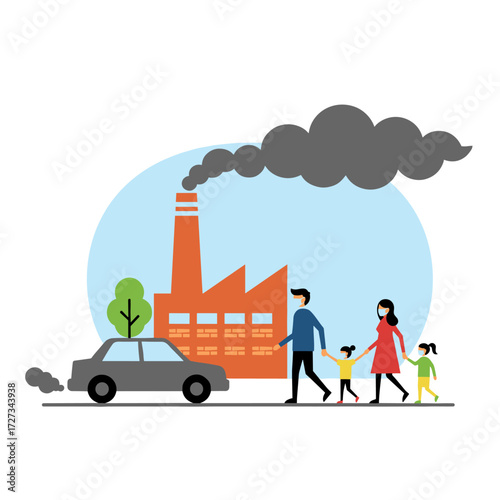 Concept illustration of air pollution on a white background