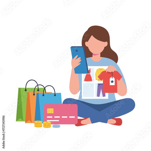 Women use smartphones to buy clothes online with a credit card