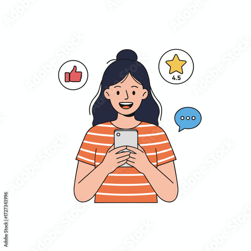 The woman holding her phone and deciding how to give feedback