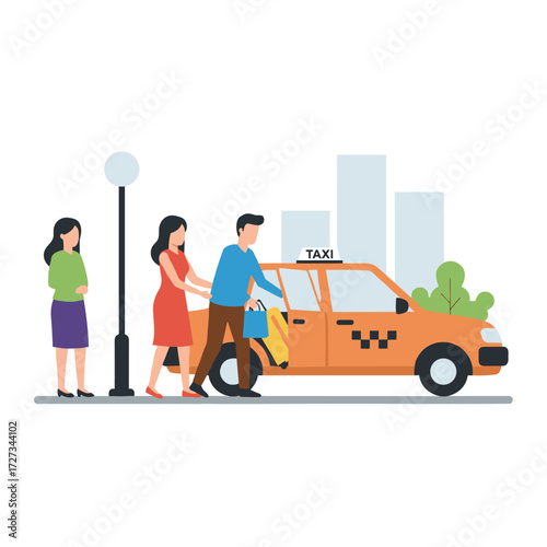 Citizens queue for taxis at a city taxi stand