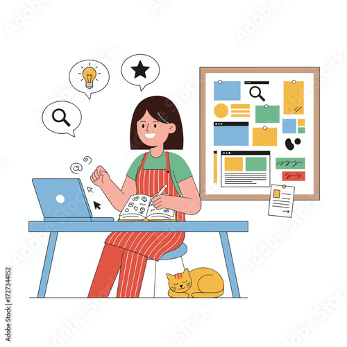 Illustration concept of a creative film storyboard and its storyboarding process on a white background