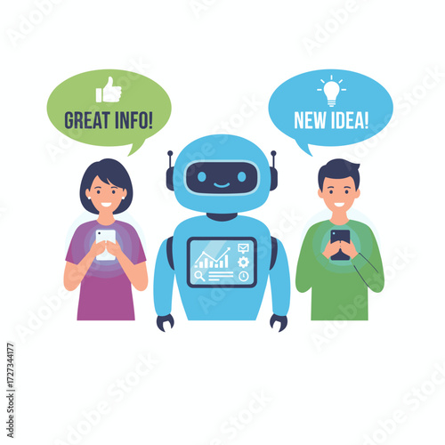 Flat illustration of a chat bot messenger concept, isolated on a white background