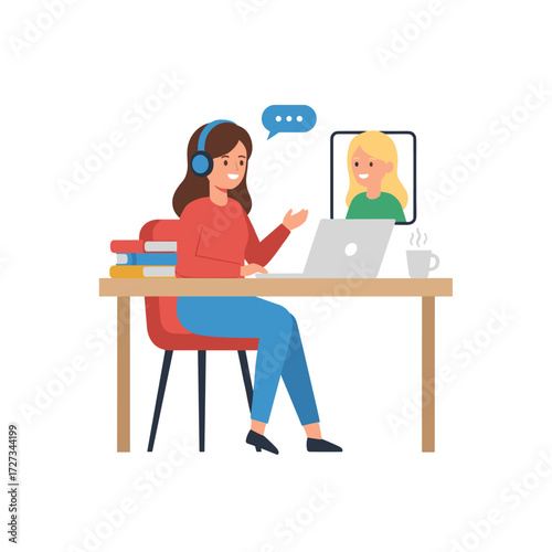 The businesswoman wore headphones to listen to the candidate’s answers during an online interview