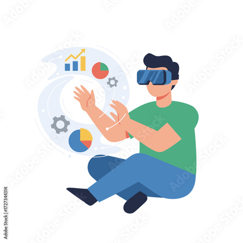 The businessman uses VR glasses to experience the metaverse, shaping the future of his business