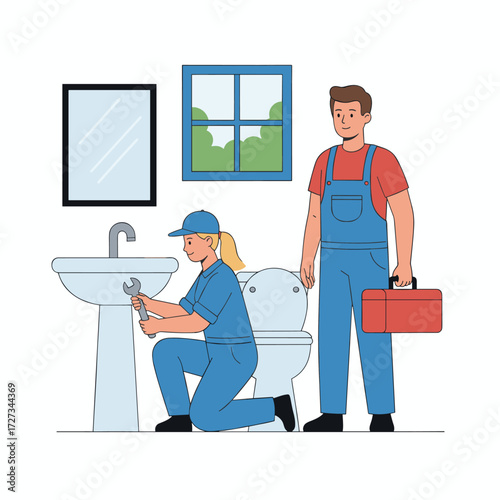 Plumbers are inspecting and draining the water from the conduit