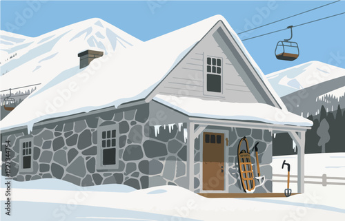 American style rural residential architecture and scenery, vector graphics