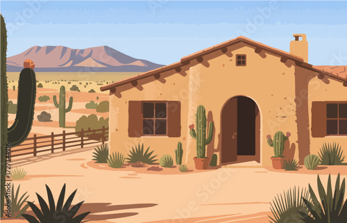 American style rural residential architecture and scenery, vector graphics