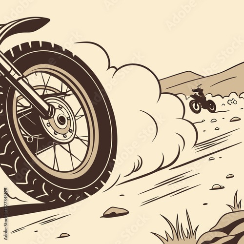 Vintage Motorcycle Illustration Desert Race