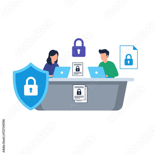 Illustration concept of an encrypted report, presented as a flat image on a white background