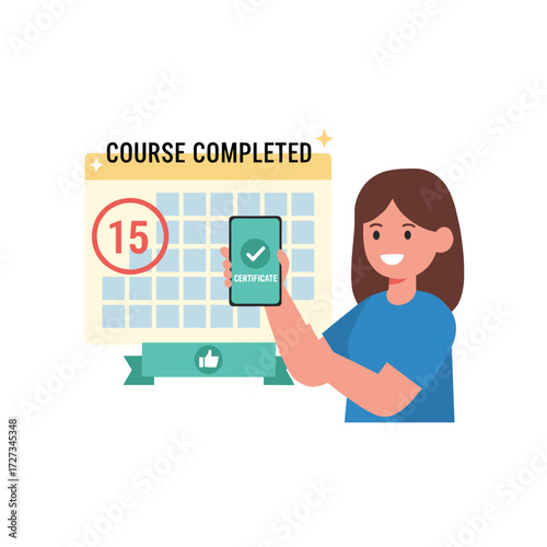 Concept of an online certificate illustration: a flat design set against a white backdrop