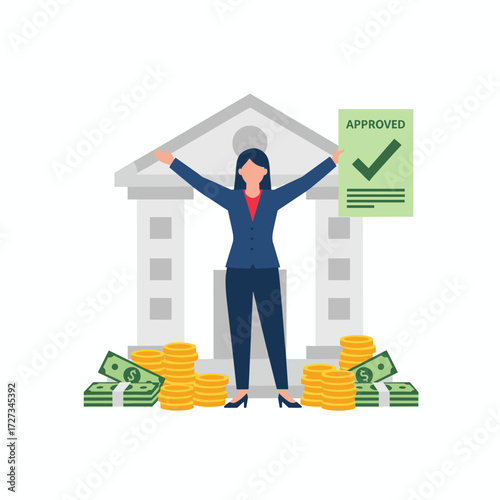 Illustration concept of a successful bank loan on a white background
