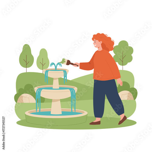 Concept of a flat illustration depicting a water resource environment, isolated on a white background