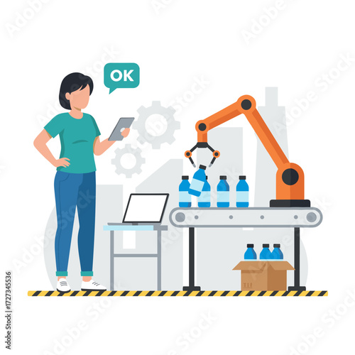 Concept illustration of a production line on a white background