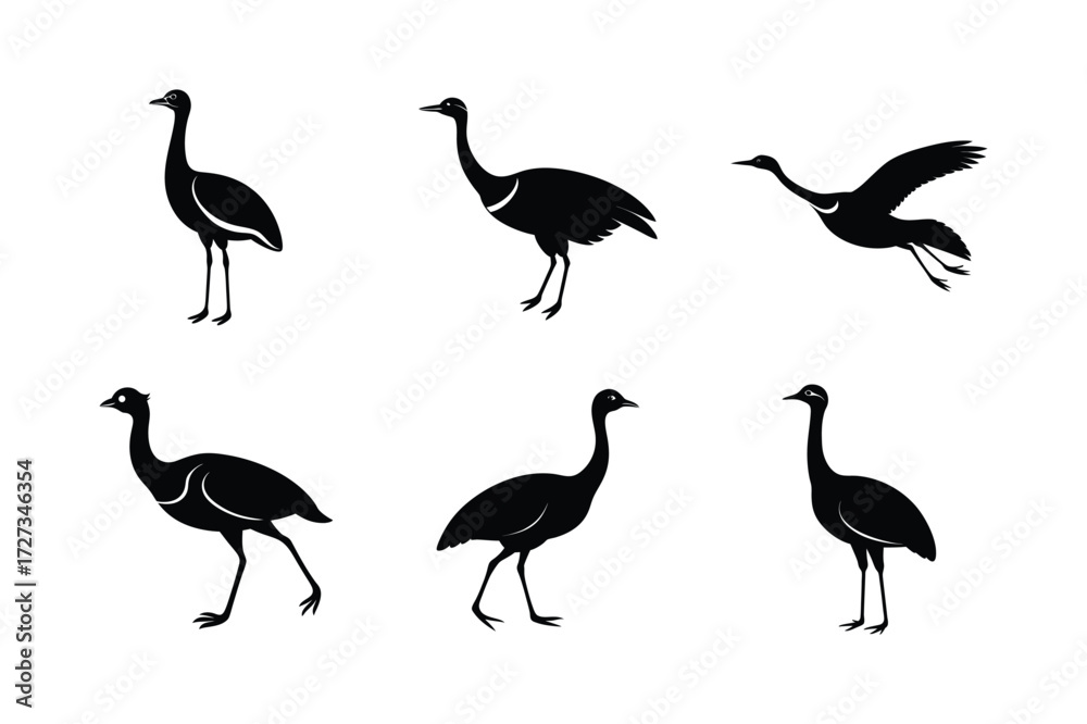 Obraz premium Set of different linocut styles of great bustard