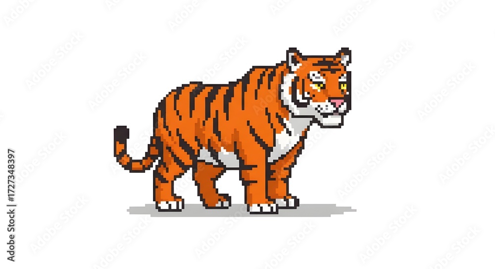 Naklejka premium Pixel Art Tiger on White Background