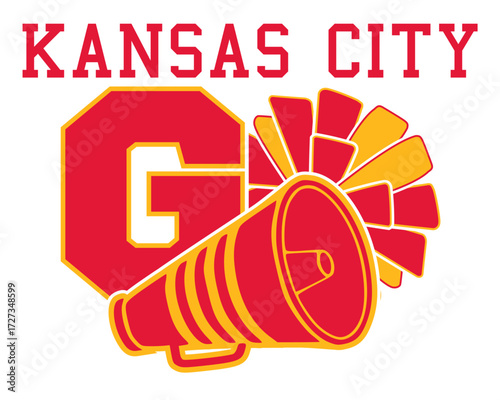 Cheerleader Vector Illustration. Red and Gold Kansas City Vector cheerleading illustration.