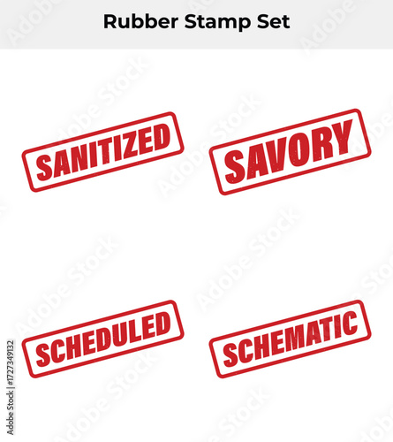 Set of Distressed Red Rubber Stamps on White Background with Various Text