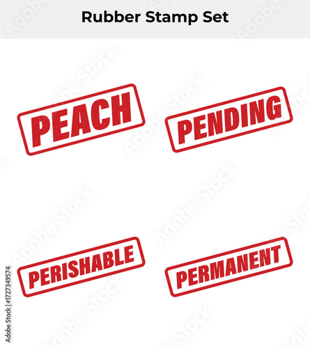Set of Four Red Grunge Stamps Peach, Pending, Perishable, Permanent White