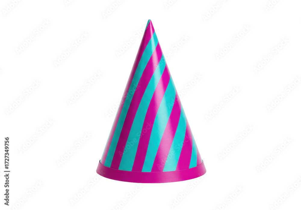 Fototapeta premium Isolated party hat with diagonal stripes is festive, colorful, and great for birthday celebrations
