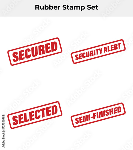 Set of Grunge Rubber Stamps, Secured, Security Alert, Selected and SemiFinished