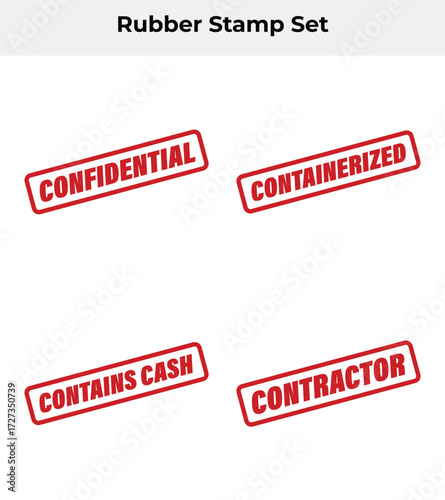 Set of Red Rubber Stamps Featuring BusinessRelated Terms on White Background