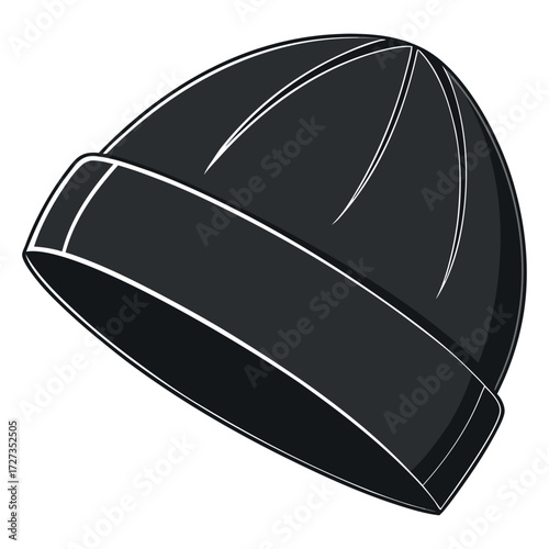 Black Colour beanie Vector Illustration, Solid White Background (2).eps