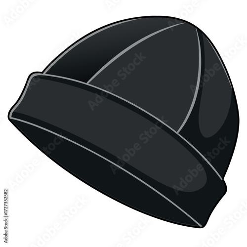 Black Colour beanie Vector Illustration, Solid White Background (1).eps