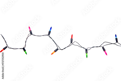 String of Christmas lights isolated on transparent background..