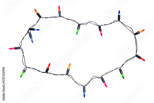 String of Christmas lights isolated on transparent background..