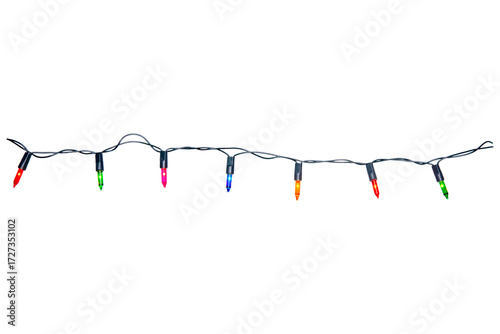 String of Christmas lights isolated on transparent background..