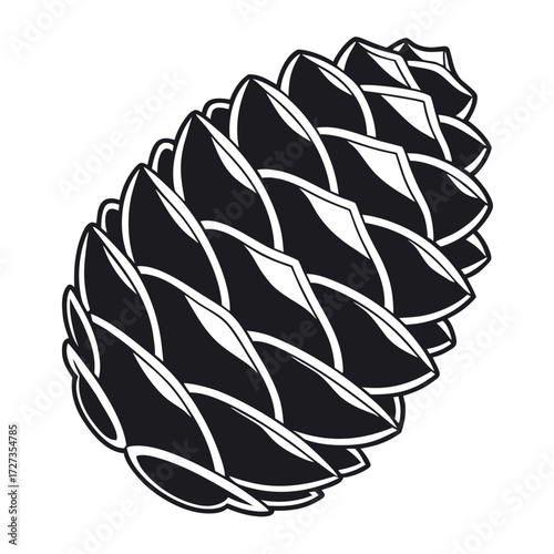 Black Colour pinecone Vector Illustration, Solid White Background (3).eps