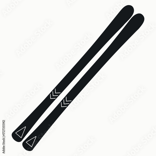 Black Colour ski Vector Illustration, Solid White Background (2).eps