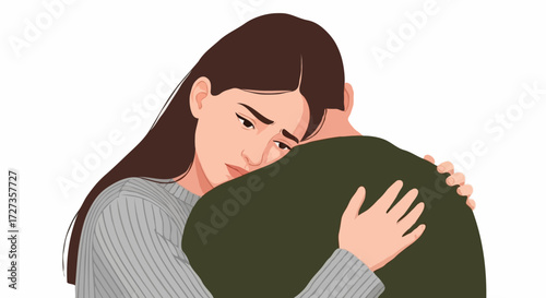 Sad woman hugging a man, offering comfort and support.